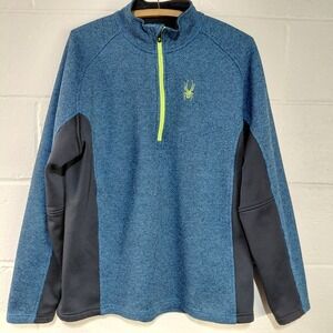 SPYDER Mens XL 1/4 Quarter Pullover Jacket Navy Blue Green Zip Coat Long Sleeve